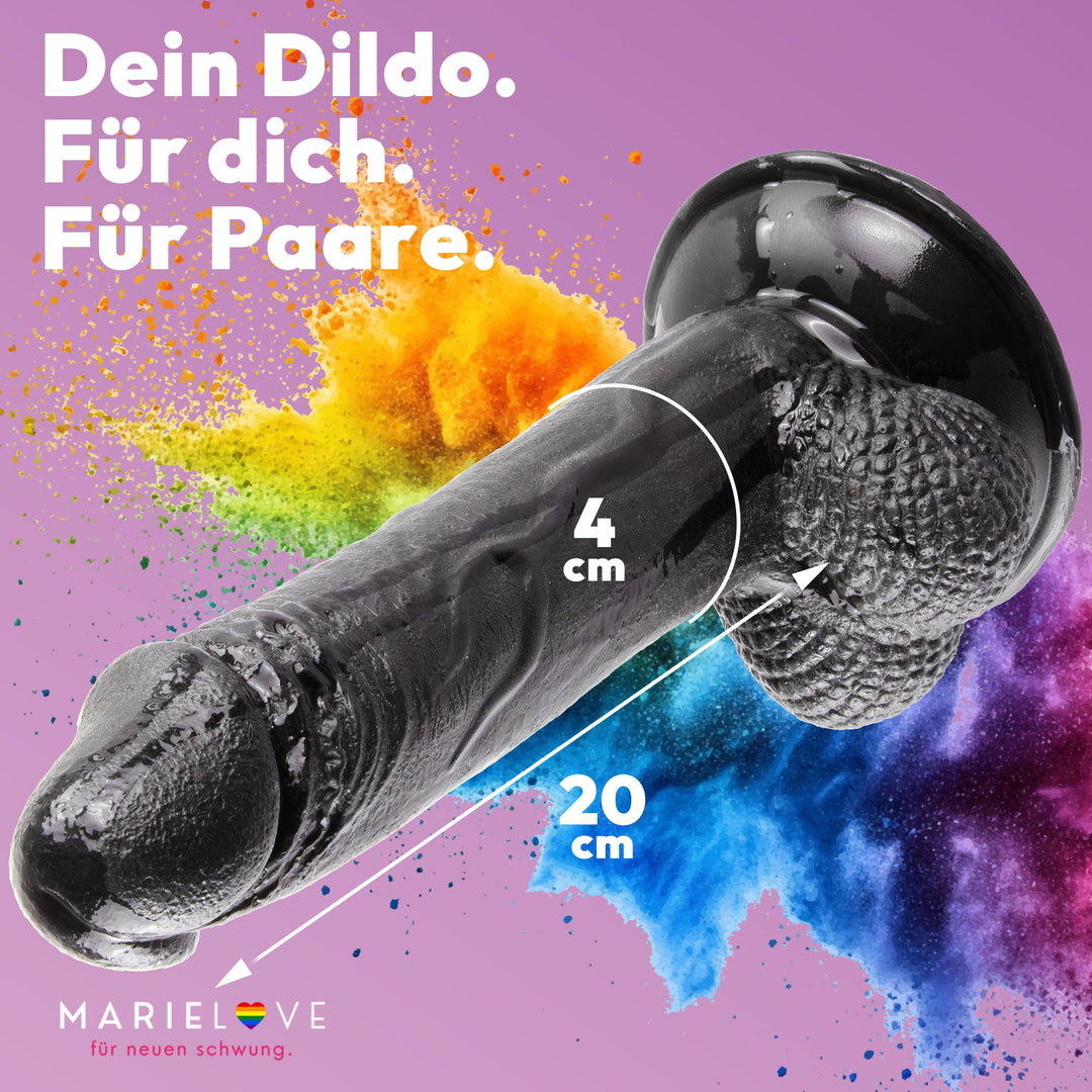 Marielove Realistischer Dildo mit Hodensack und Saugnapf, 20cm, Schwarz