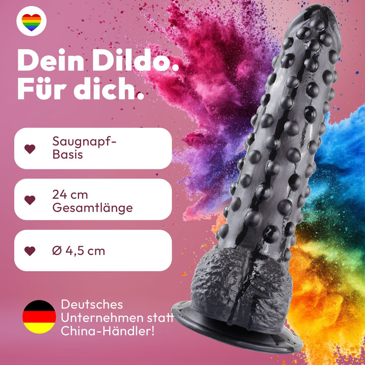 Marielove Dildo Noppen Schwarz 24 cm mit Saugnapf-Basis – genoppte Textur
