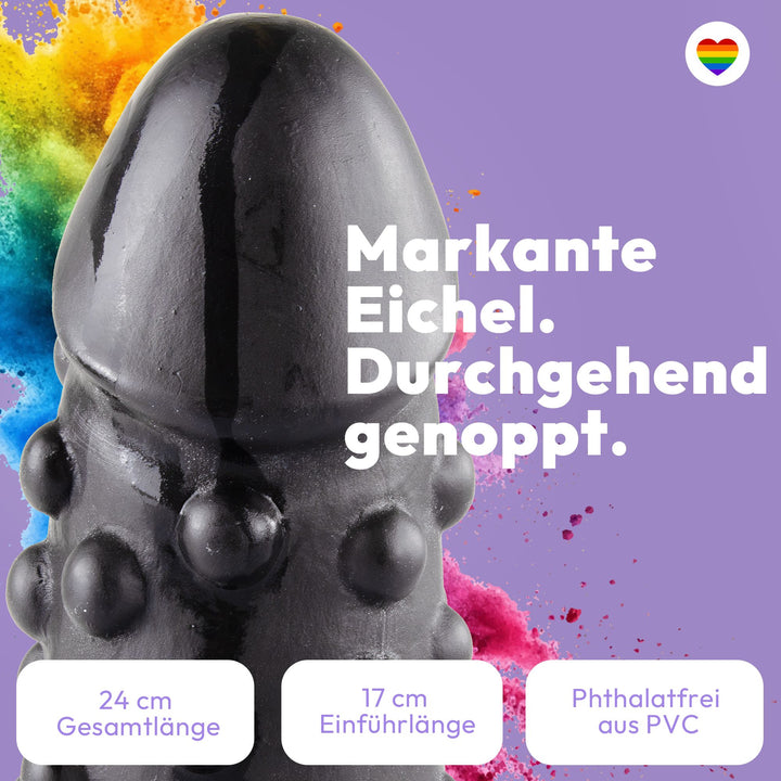 Marielove Dildo Noppen Schwarz 24 cm mit Saugnapf-Basis – genoppte Textur