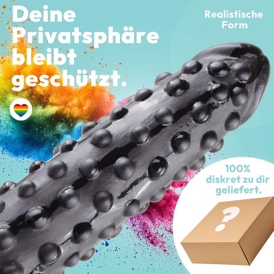 Marielove Dildo Noppen Schwarz 24 cm mit Saugnapf-Basis – genoppte Textur