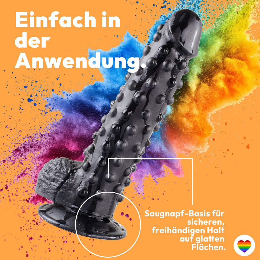 Marielove Dildo Noppen Schwarz 24 cm mit Saugnapf-Basis – genoppte Textur