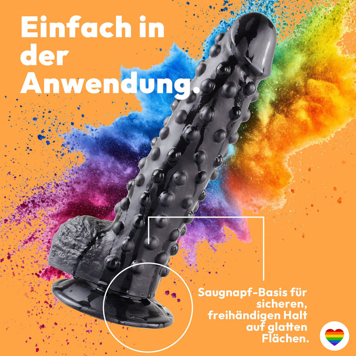 Marielove Dildo Noppen Schwarz 24 cm mit Saugnapf-Basis – genoppte Textur