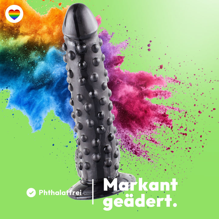 Marielove Dildo Noppen Schwarz 24 cm mit Saugnapf-Basis – genoppte Textur