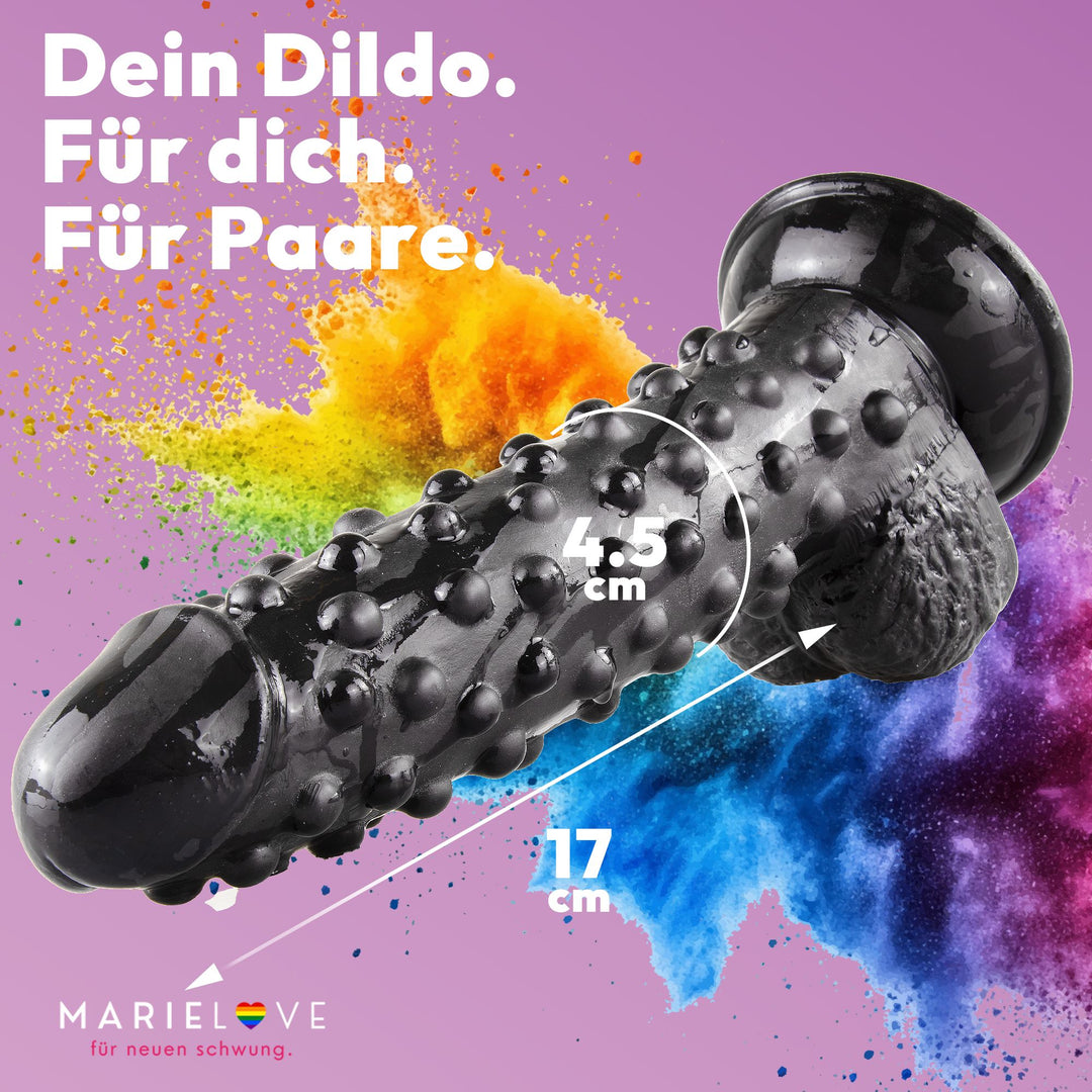 Marielove Dildo Noppen Schwarz 24 cm mit Saugnapf-Basis – genoppte Textur
