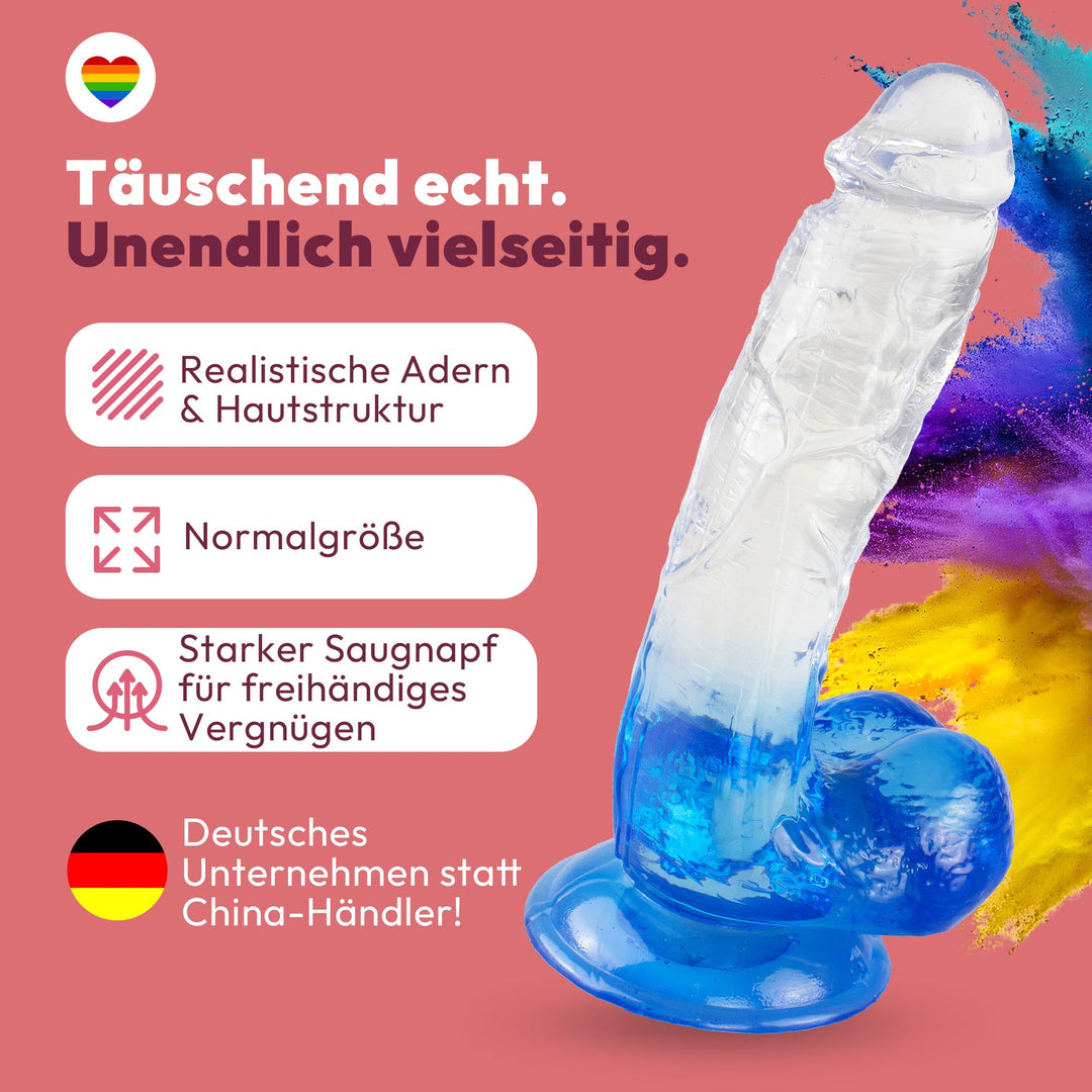 Gebogener Dildo mit Saugnapf 21,5 cm 4 Farben