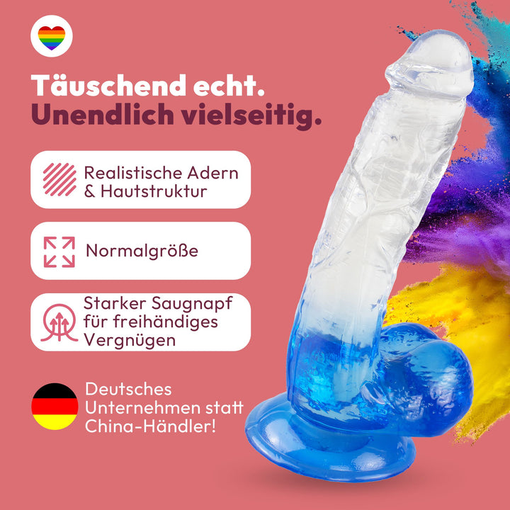 Gebogener Dildo mit Saugnapf 21,5 cm 4 Farben
