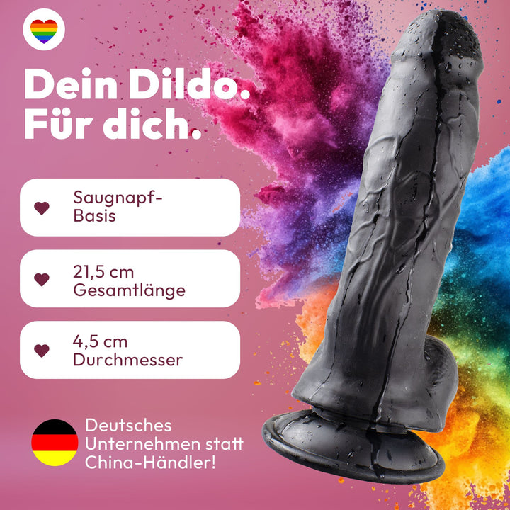 Marielove Dildo 21,5 cm Realistisch mit Saugnapf-Basis, Schwarz