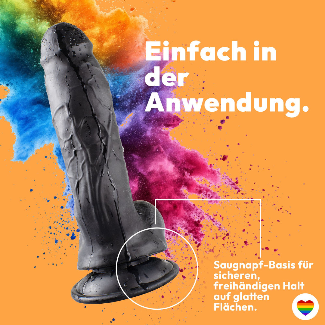 Marielove Dildo 21,5 cm Realistisch mit Saugnapf-Basis, Schwarz