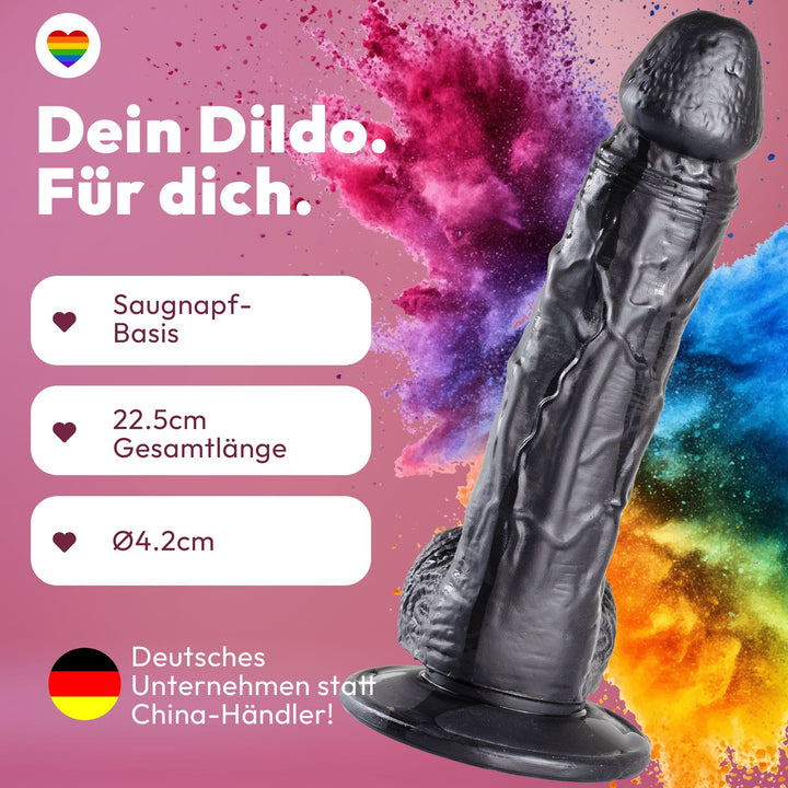 Marielove Realistischer Dildo mit Hodensack und Saugnapf-Basis, 22,5 cm, Schwarz