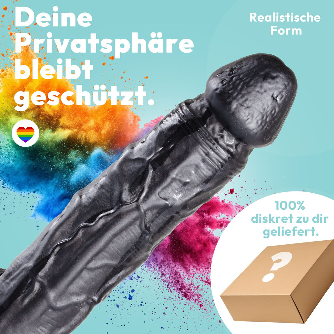 Marielove Realistischer Dildo mit Hodensack und Saugnapf-Basis, 22,5 cm, Schwarz