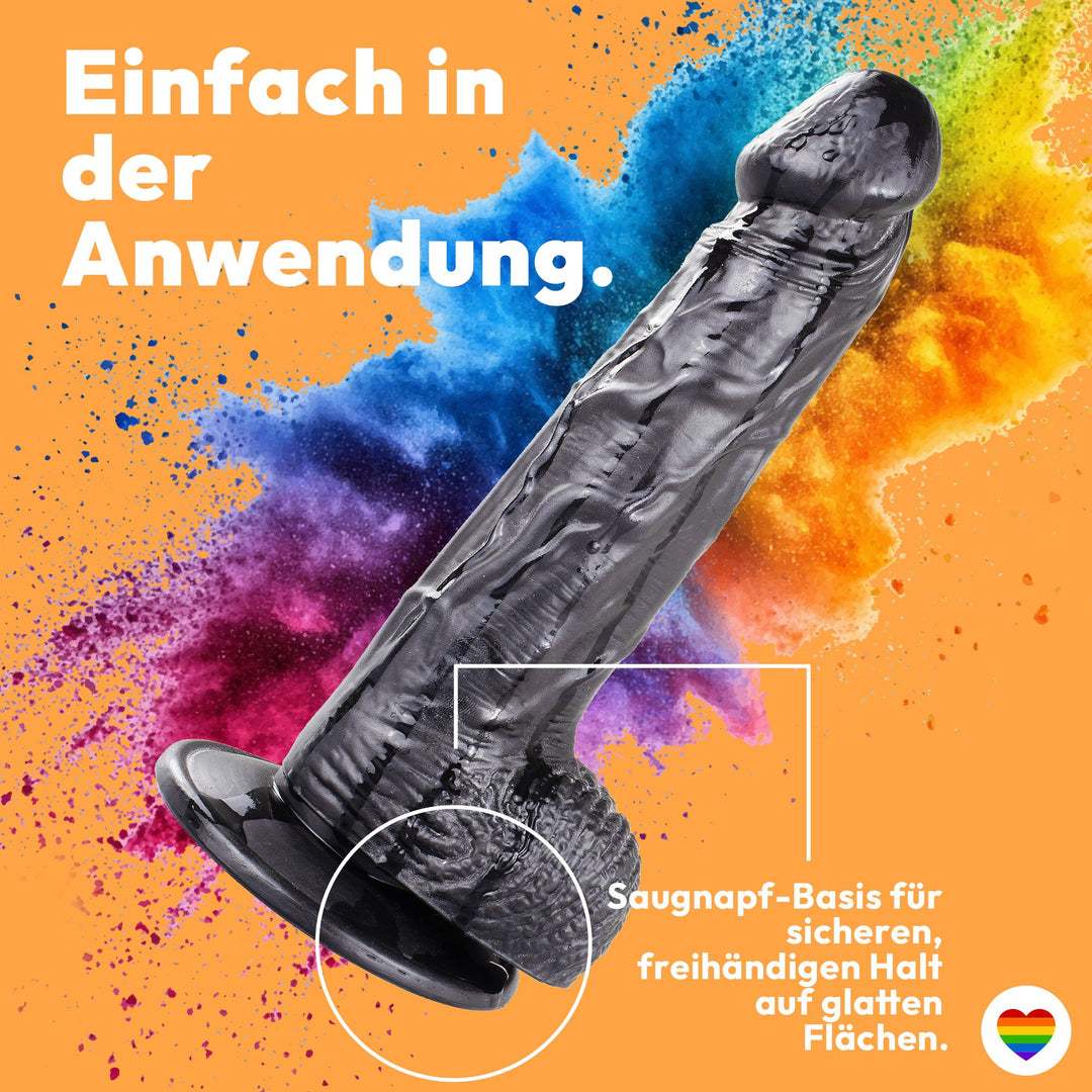 Marielove Realistischer Dildo mit Hodensack und Saugnapf-Basis, 22,5 cm, Schwarz