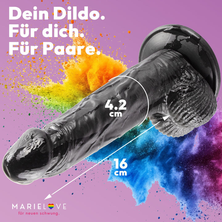 Marielove Realistischer Dildo mit Hodensack und Saugnapf-Basis, 22,5 cm, Schwarz