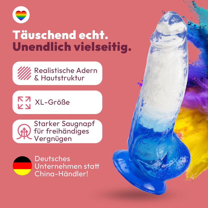 Extrem gebogener Dildo mit Saugnapf 21 cm 4 Farben