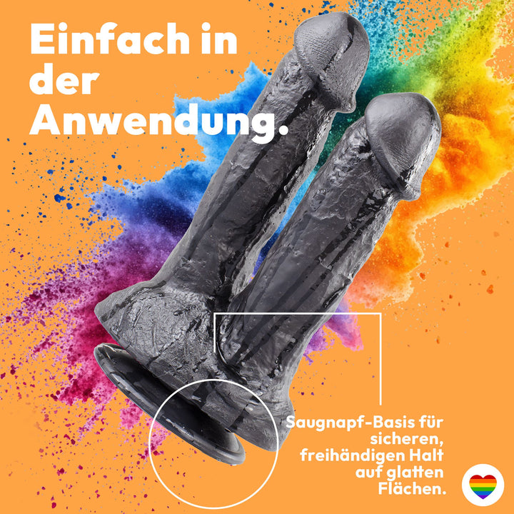 Marielove Doppeldildo 15,5cm Schwarz mit Saugnapf-Basis–zwei Schäfte Ø 4 cm