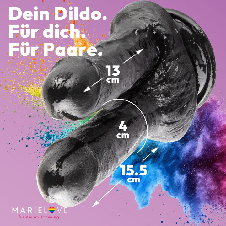 Marielove Doppeldildo 15,5cm Schwarz mit Saugnapf-Basis–zwei Schäfte Ø 4 cm