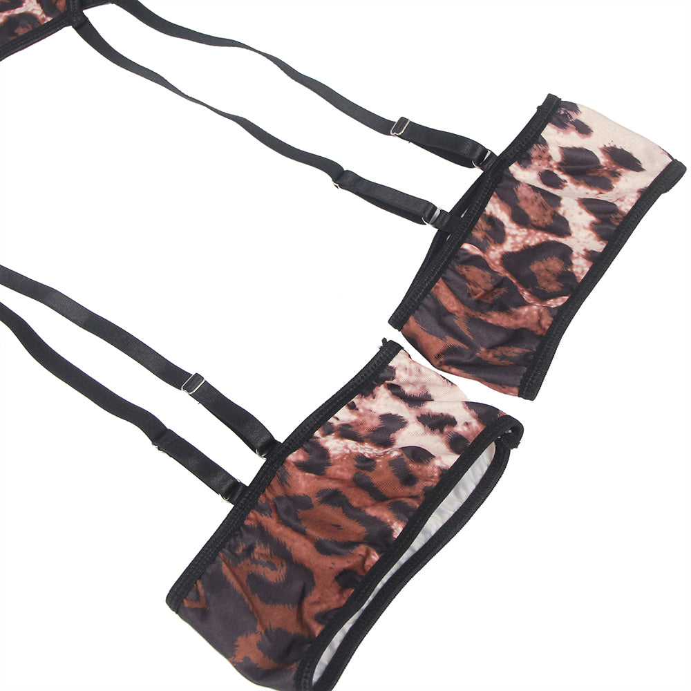 Leopard Print Sexy Lingerie Set – Headwear, Garter & Bra Outfit, High-Quality