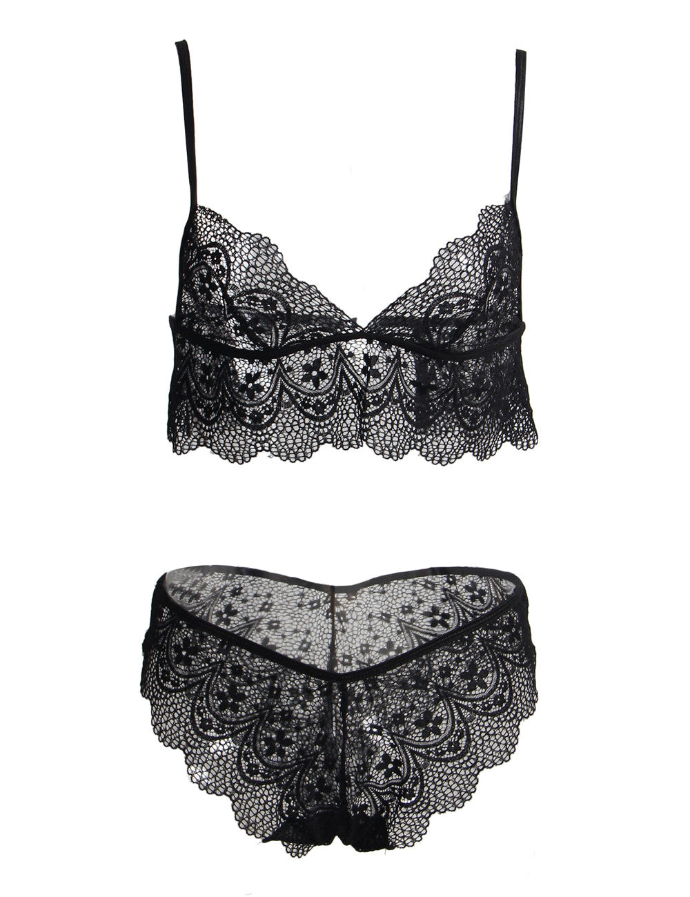 Sexy Schwarzes Spitzen Dessous Set 2-teilig Bralette, 95% Polyester, 5% Elastan