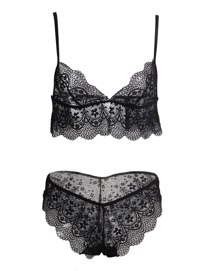 Sexy Schwarzes Spitzen Dessous Set 2-teilig Bralette, 95% Polyester, 5% Elastan