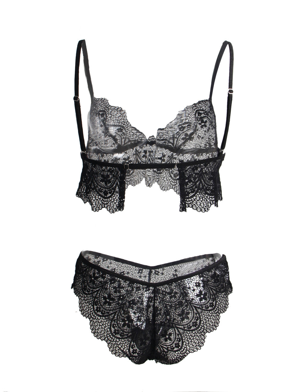 Sexy Schwarzes Spitzen Dessous Set 2-teilig Bralette, 95% Polyester, 5% Elastan