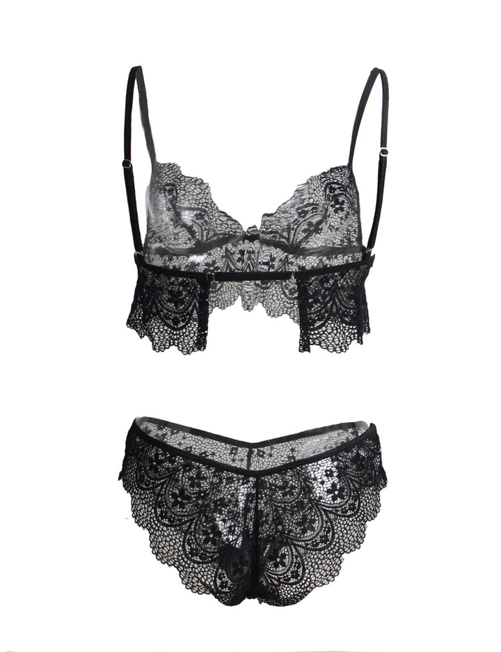 Sexy Schwarzes Spitzen Dessous Set 2-teilig Bralette, 95% Polyester, 5% Elastan
