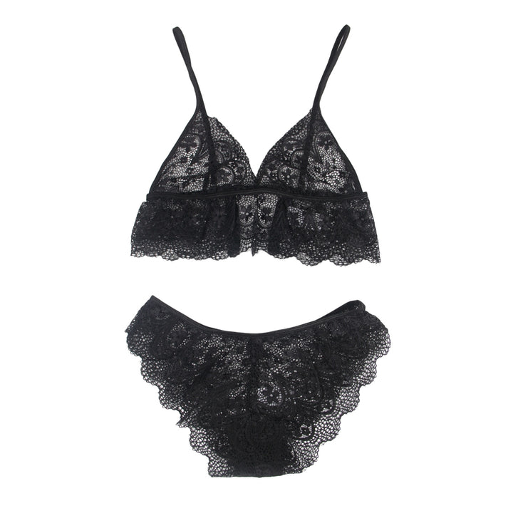 Sexy Schwarzes Spitzen Dessous Set 2-teilig Bralette, 95% Polyester, 5% Elastan