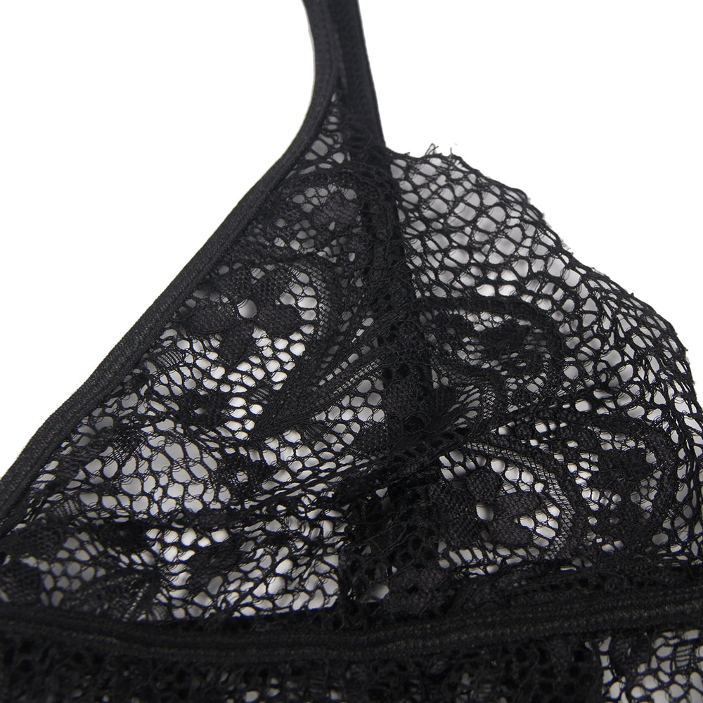 Sexy Schwarzes Spitzen Dessous Set 2-teilig Bralette, 95% Polyester, 5% Elastan