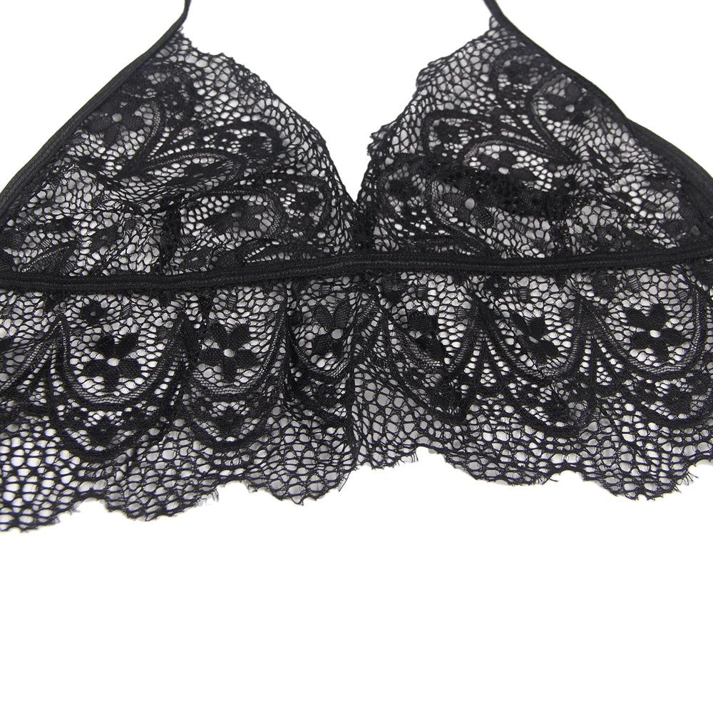 Sexy Schwarzes Spitzen Dessous Set 2-teilig Bralette, 95% Polyester, 5% Elastan