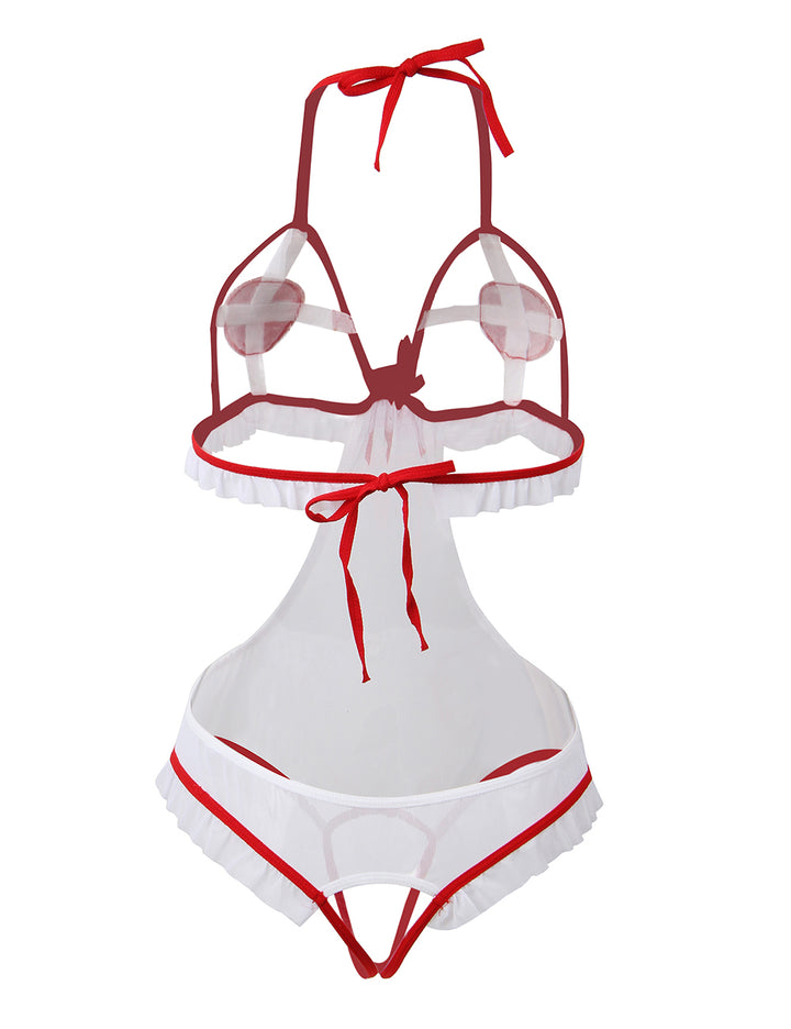 Sexy Krankenschwester Teddy Dessous mit offenem Design, 95% Polyester, 5% Elastan