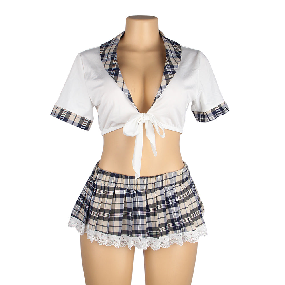 Sexy White Crop Top & Plaid Skirt – High-Quality Student Cosplay Uniform Outfit