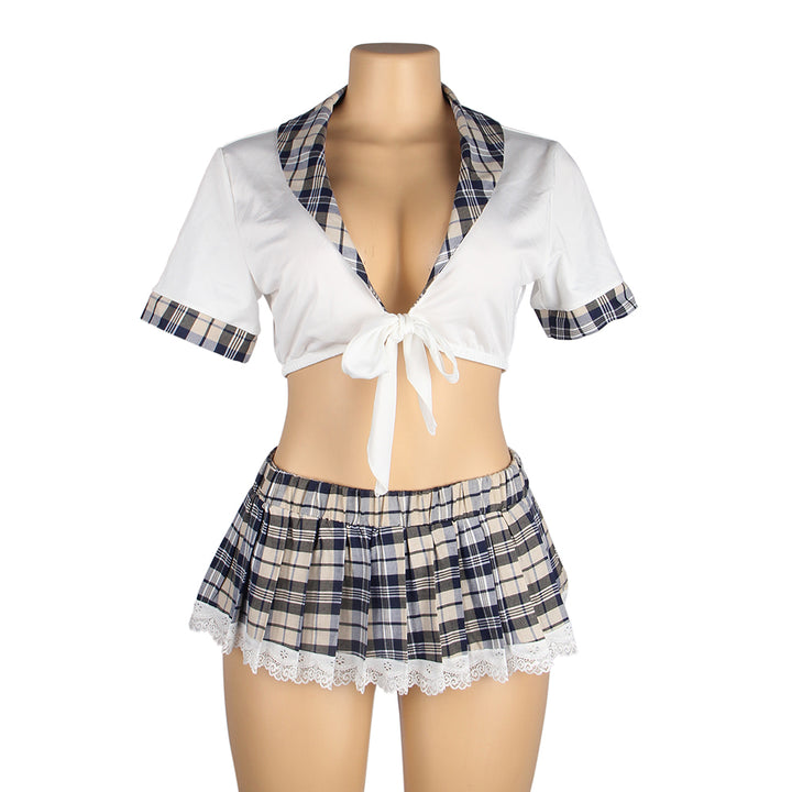 Sexy White Crop Top & Plaid Skirt – High-Quality Student Cosplay Uniform Outfit