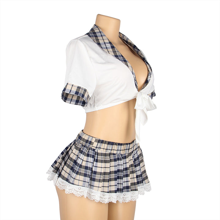 Sexy White Crop Top & Plaid Skirt – High-Quality Student Cosplay Uniform Outfit