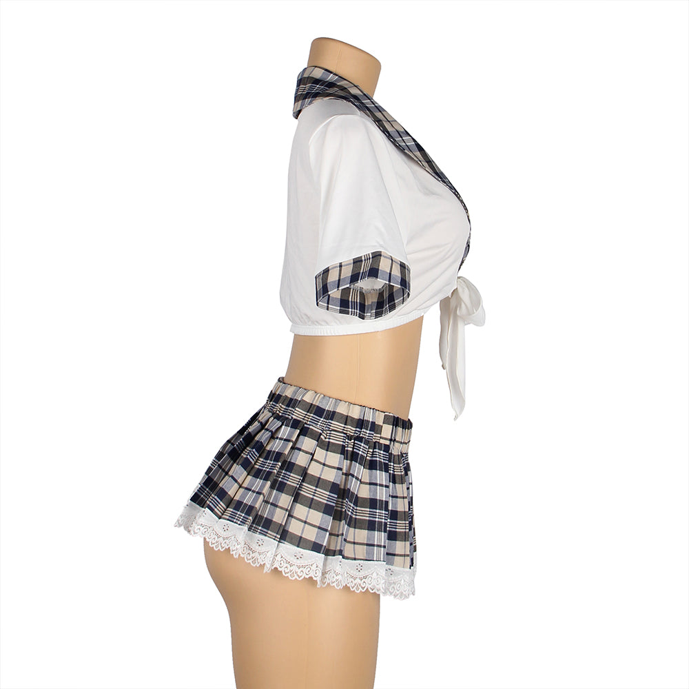 Sexy White Crop Top & Plaid Skirt – High-Quality Student Cosplay Uniform Outfit