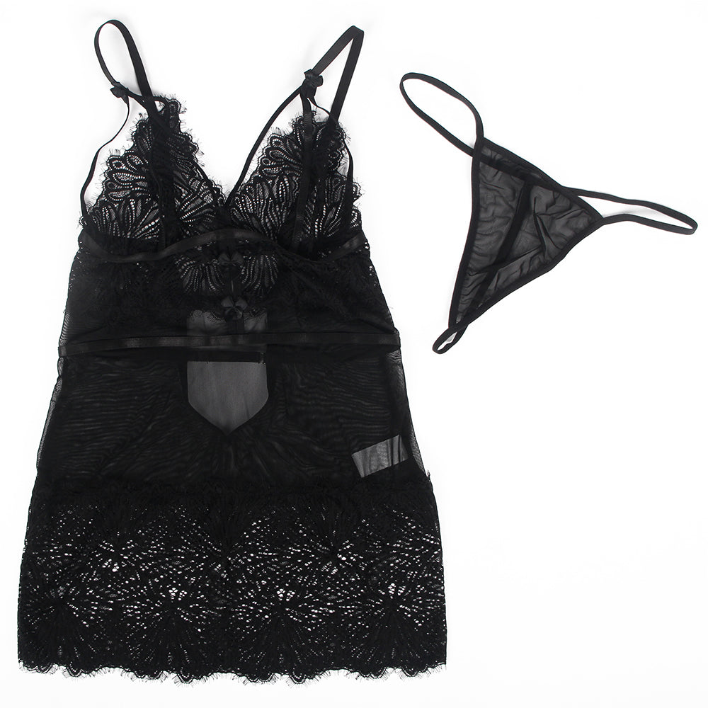 Sexy Black Lace Babydoll – Adjustable Shoulder Straps, Tight Fit, High-Quality Lingerie