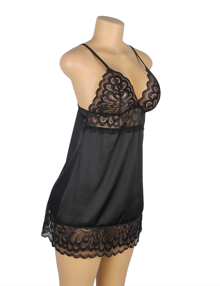 Black Lace Floral Babydoll – Back Closure Hook & Eye, Sexy High-Quality Lingerie