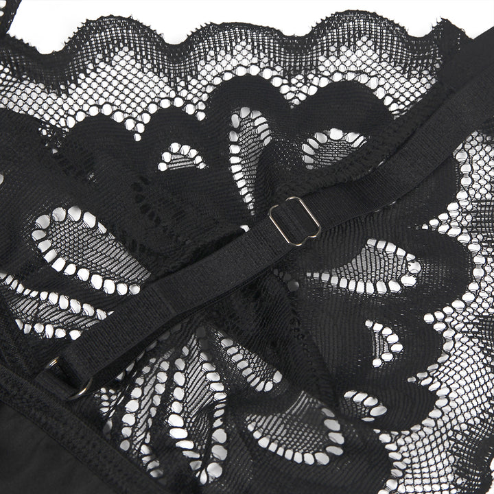 Black Lace Floral Babydoll – Back Closure Hook & Eye, Sexy High-Quality Lingerie