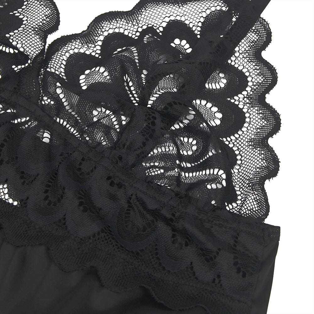 Black Lace Floral Babydoll – Back Closure Hook & Eye, Sexy High-Quality Lingerie
