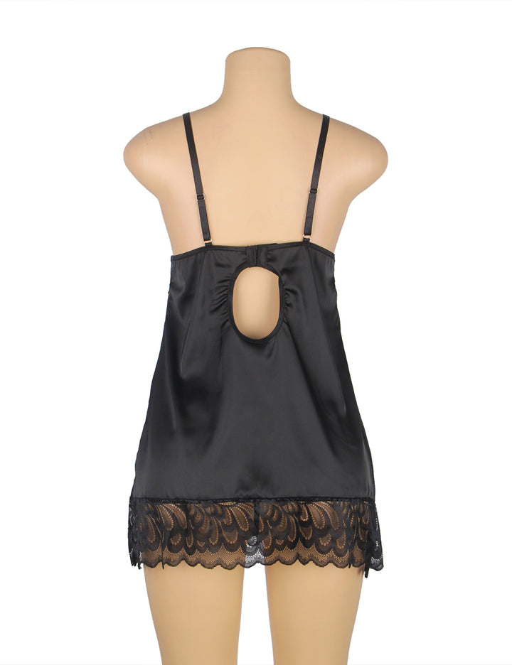 Black Lace Floral Babydoll – Back Closure Hook & Eye, Sexy High-Quality Lingerie