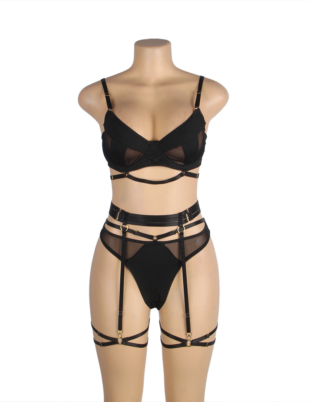 Black Mesh Underwire Lingerie Set – Garter & Bra, Sexy High-Quality Outfit