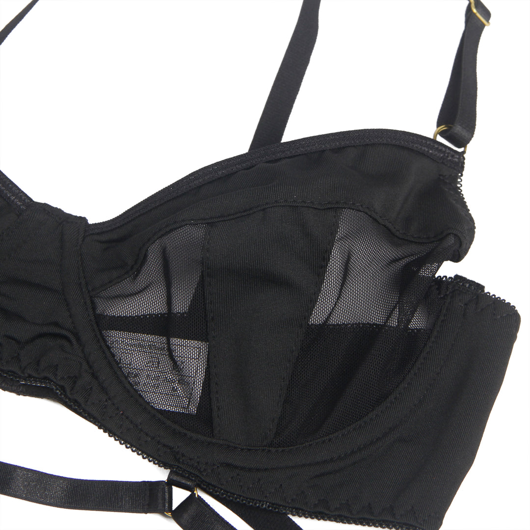 Black Mesh Underwire Lingerie Set – Garter & Bra, Sexy High-Quality Outfit
