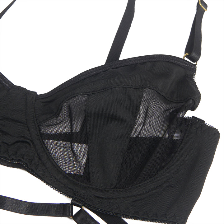 Black Mesh Underwire Lingerie Set – Garter & Bra, Sexy High-Quality Outfit