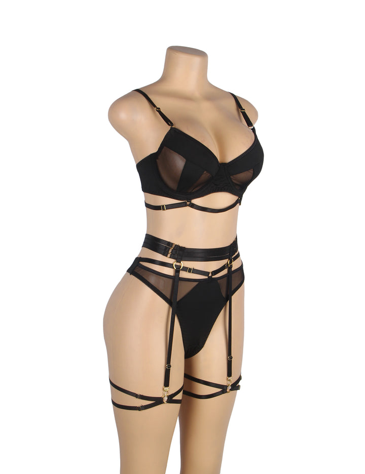 Black Mesh Underwire Lingerie Set – Garter & Bra, Sexy High-Quality Outfit