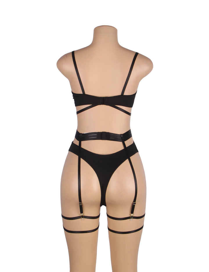 Black Mesh Underwire Lingerie Set – Garter & Bra, Sexy High-Quality Outfit