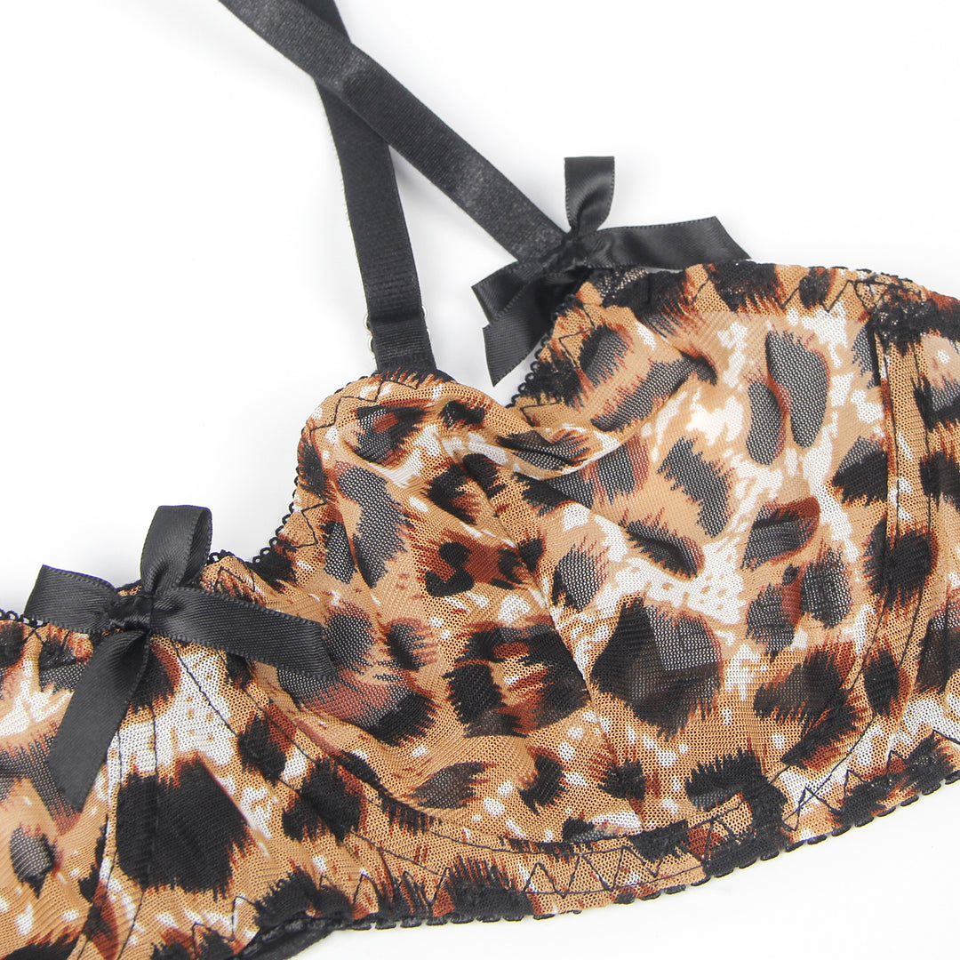 Sexy Leopard Print Bondage Bra Set – High-Quality Lingerie, Adjustable & Bold