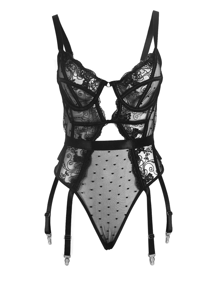 Black Embroidery Lace Hollow Suspender Bodysuit – Sexy High-Quality Lingerie