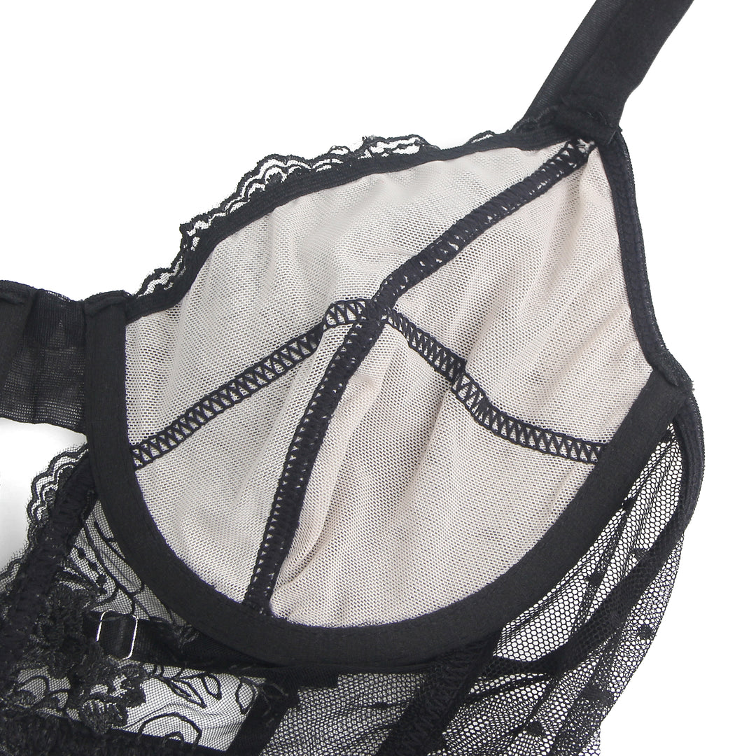 Black Embroidery Lace Hollow Suspender Bodysuit – Sexy High-Quality Lingerie