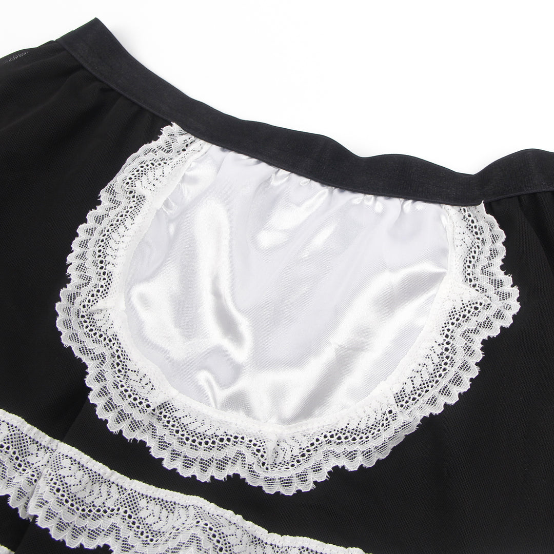 Sexy Maid Kostüm – Schwarzes PU-Leder & Mesh, Cosplay Outfit, Dessous