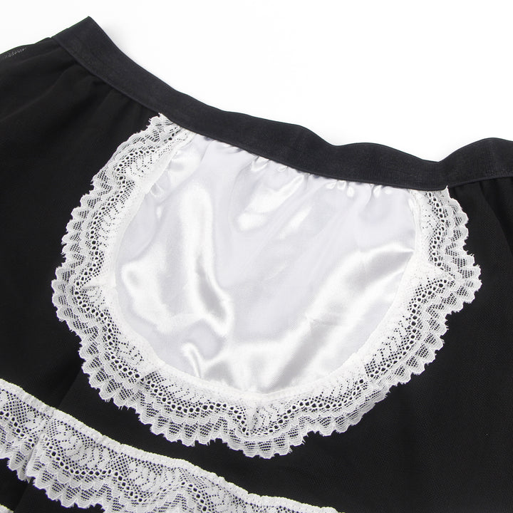 Sexy Maid Kostüm – Schwarzes PU-Leder & Mesh, Cosplay Outfit, Dessous