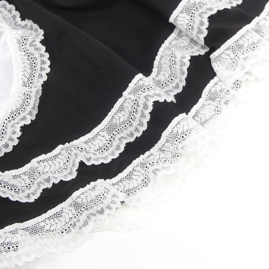 Sexy Maid Kostüm – Schwarzes PU-Leder & Mesh, Cosplay Outfit, Dessous