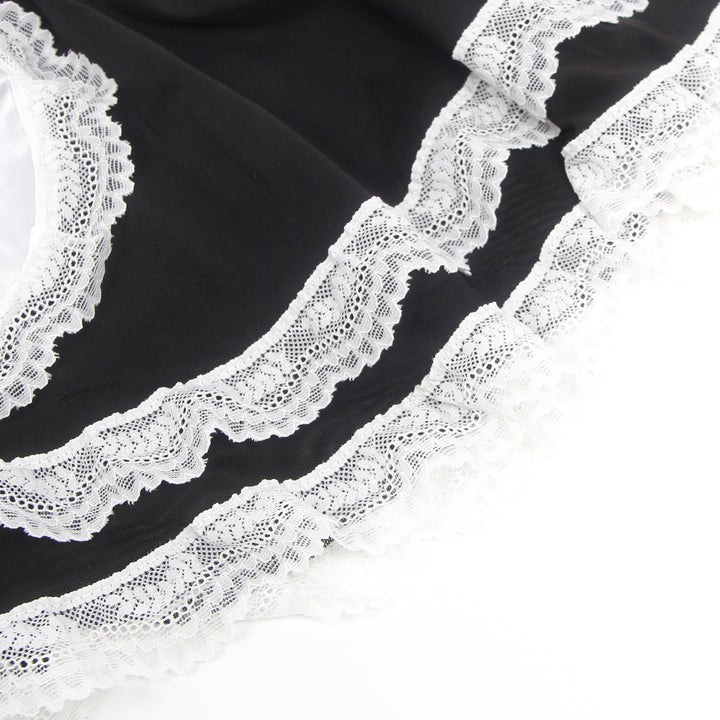 Sexy Maid Kostüm – Schwarzes PU-Leder & Mesh, Cosplay Outfit, Dessous