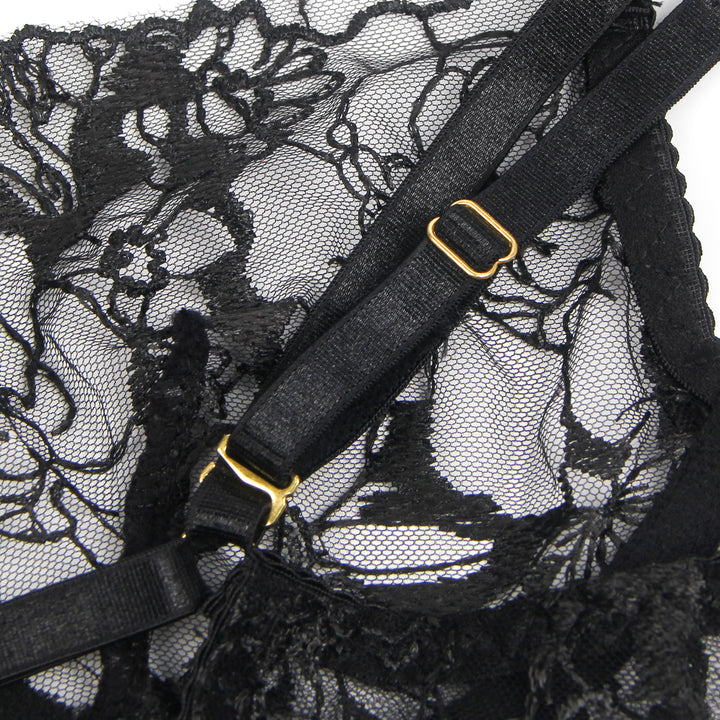 Sexy Schwarzes Spitzen-Lingerie Set – BH, Slip & Strapse, verführerische Dessous